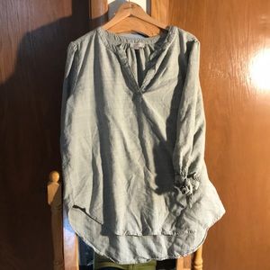 Loft outlet gray linen 3/4 sleeve shirt